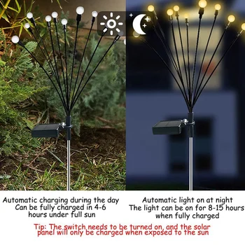 10 Glavo Solar Powered Firefly Luči, 10 LED Prostem Nepremočljiva Sončne Starburst Ziblje Vrtne Luči 3