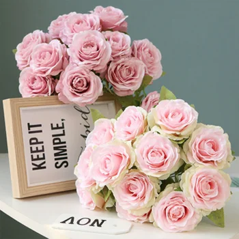 10Pcs Umetno Cvetje Šopek Vrtnic Poročno Cvetje Stensko Dekoracijo Doma Okrasni Cvetlični Aranžma