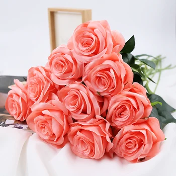 10Set Umetno Rose Cvetje Šopek Dvignila glavo z veje, Poročno Cvetje, Valentinovo, Novo leto, Božič Darilo dekoracijo