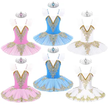 #120-160 Otroci Dekleta Balet Ples Princesa Obleko Nositi s Krono, ki je Pokrivala Suspender Krilo Stopnji Uspešnosti Kostum