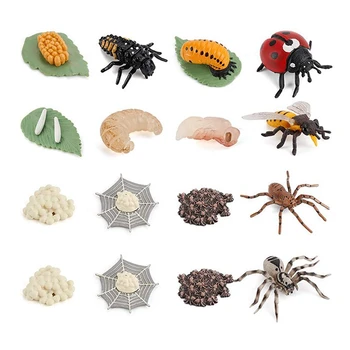 16PCS Simulacije Živalskih Modelov Življenjskega Cikla Slika Ladybug Čebel Pajek, Realistično Animal Življenjskega Cikla Figur Igrača