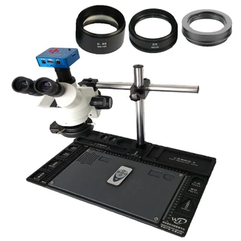 3,5 X-90X Simul-osrednja Trinocular Microscopio Stereo +2K 21MP HDMI USB Digitalni Mikroskop, Kamera+144 Luči+lita popravila tabela
