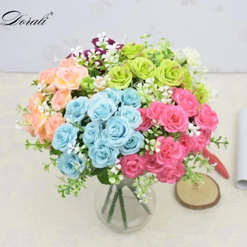 30 cm Mini Vrtnice 1 Šopek 15 Cvet Glavo Svile Cvetja Veje Lažne Umetne Rože Za Dekor Poroka ima cvetje
