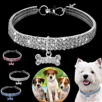 3rows gem elastična pet ogrlica pes verige mačka kristalno ovratnik izdelki za hišne živali majhen pes nakit oznako jeweled ovratnik hišni ljubljenčki Acessorios 2