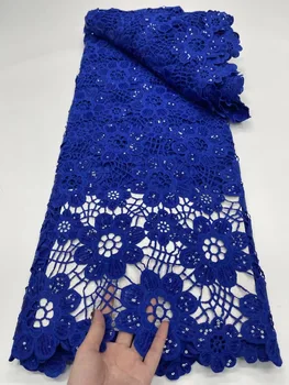 (5yards/pc) Lep kraljevsko modra Afriških velikih kabel čipke tkanine z bleščicami vezenje za privlačne stranka obleko WJY028