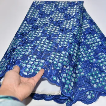 (5yards/pc), zgornji razred handcut Afriške organza sequins čipke tkanine v kraljevsko modra Afriška poroko čipke tkanine s kamni OP46