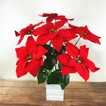 7 vilice poinsettia umetno cvetje Božič svile cvetja Božič spraviti dekorativne cvetlični za dekoracijo doma ponaredek cvetje