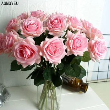AGMSYEU simulacije en rose Gumi ročaj vlažilne rose robljenjem rose Valentinovo šopek doma dekoracijo ponaredek cvet 0