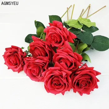 AGMSYEU simulacije en rose Gumi ročaj vlažilne rose robljenjem rose Valentinovo šopek doma dekoracijo ponaredek cvet 3