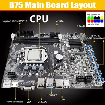 B75 ETH Rudarstvo Matično ploščo 12 PCIE, Da USB3.0+G1630 CPU+Toplotna Pad LGA1155 MSATA DDR3 B75 BTC USB Rudar Motherboard 2