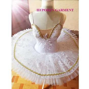 Bele Čipke Swan Lake Zlato Trim Kristalno Dekoracijo Balet Palačinka Tutus Dekleta Krožnik Balet Tutu Kostumi