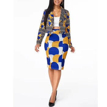 Blazerji Nastavite Ženske Prevelik Kratek Jopič Tiskanja Krilo Obleko 2021 Novo Pomlad Jesen Afriške Moda Visoko Pasu Krilo Poslovna Obleka
