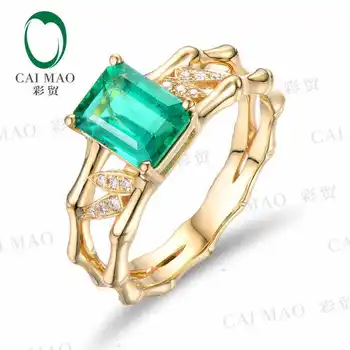 CaiMao 1.32 ct Naravnih Smaragdno 18KT/750 Rumeno Zlato za 0,06 ct Polno Cut Diamond Zaročni Prstan Nakit Gemstone