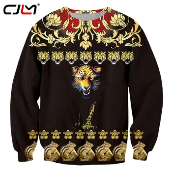 CJLM Trend Moški Majica 3D Tiskanih Zlati Leopard Vzorec Modna Oblačila Vrhovi Človek Ulica Slog Krog Vratu Prevelik Pulover