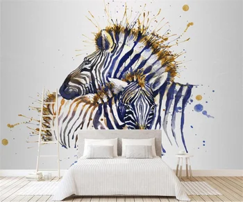 de papel parede sodobno minimalistično akvarel zebra črnilo povzetek spalnica, dnevna soba v ozadju stene 3d ozadje