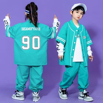 Fantje Kpop Hip Hop Oblačila Modro Jopico Baseball Majica Dolg Rokav Vrh Bela Majica Priložnostne Hlače Fant Dekle Jazz Ples Kostum 0
