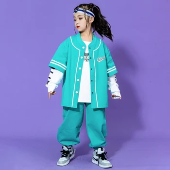 Fantje Kpop Hip Hop Oblačila Modro Jopico Baseball Majica Dolg Rokav Vrh Bela Majica Priložnostne Hlače Fant Dekle Jazz Ples Kostum 1
