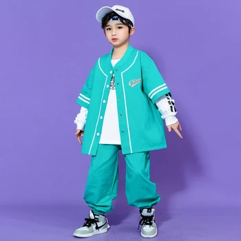 Fantje Kpop Hip Hop Oblačila Modro Jopico Baseball Majica Dolg Rokav Vrh Bela Majica Priložnostne Hlače Fant Dekle Jazz Ples Kostum 2