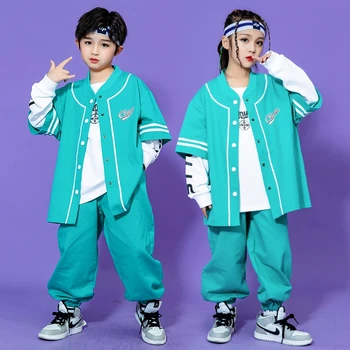 Fantje Kpop Hip Hop Oblačila Modro Jopico Baseball Majica Dolg Rokav Vrh Bela Majica Priložnostne Hlače Fant Dekle Jazz Ples Kostum 3