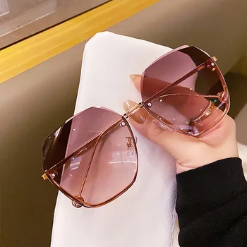 HKNA Prevelik Gradient sončna Očala Ženske 2022 Luksuzne blagovne Znamke Visoke kakovosti Rimless sončna Očala Moda Kovinski Gafas De Sol Mujer