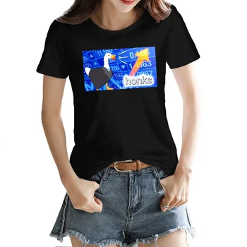 honks Ženske T-shirt Priložnostne Grafiko, Črno Novost Crewneck Vrhovi Tees Evropske Velikost