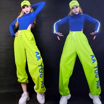 Jazz Street Dance Kostumi Ženski dosežkih Oblačila Hip-Hop Zelene Črke Ohlapne Hlače Priložnostno Obleko Fazi Obrabe SL4330