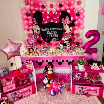 Kawaii Minnie Mouse Vinil Po Meri Disney Risank Stranka Kulise Dekle V Ozadju Stene Krpo Otrok Rojstni Dan Dekoracijo