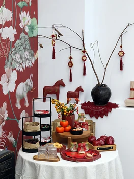 Kitajski Rdeče Torto Stojalo, Nastavite 12pieces Tradicijo Sloga za Shranjevanje Hrane na Pladnjih Namizna Namizna Doma Dekoracijo Stranka, Dobavitelj