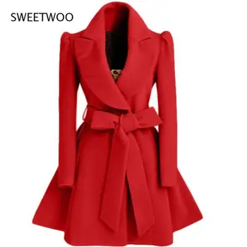 Korejski ženske volnene windbreaker Suknji suknjič plasti Rdeče XL jesen in zimo, dolgo windbreaker Suknji moda plašč jakna