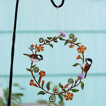 Kovinski Siničke Cvetje Venec Wall Art Mini Obarvanih Ptic Okna, vhodna Vrata Visi Garland Obesek za Kmečki Kuhinji Verandi