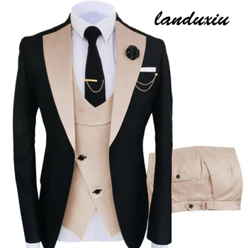 Landuxiu 2022 Nov Prihod Slim Fit Poslovni Človek Priložnostne Jopičem Tri Kos(Blazer+Telovnik+Hlače)Custome Velikost Poročno Obleko