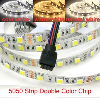 LED trak SMD5050 dvojno barvo čip,barvna temperatura, nastavljiva Temperatura+Topla Bela Dvojni barve,60LEDs/m,5m/rola DC12V,Nepremočljiva 0