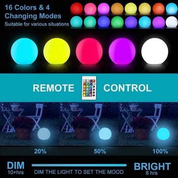 LED Zatemniti Plavajoče Bazen Luči Žogo Z Oddaljenim 16 RGB Barve & 4 Načini za ponovno Polnjenje & Nepremočljiva 3