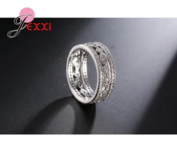 Modna 925 Sterling Srebro Belo Zlato Barvo Kubičnih Cirkonij Crystal Ring Za Ženske Poročne Obletnico Kristalni Nakit 3