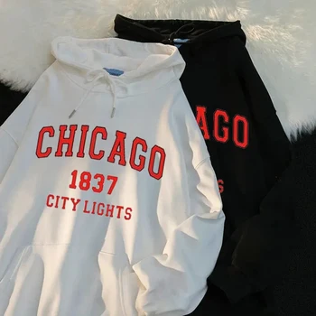 Moška Majica Chicago Pismo Tiskanje Hooded 2022 Zgostitev Topli Puloverji Prevelik Hoodies Gospa Jesen Vrhovi Ženske Moške Obleke 0