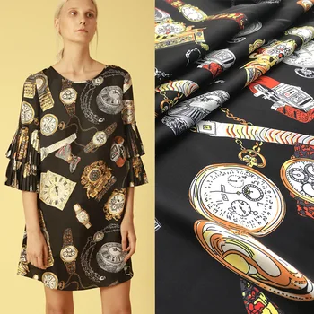 Nove ure digitalni tisk tkanine spomladi in poleti vroče oblačila ročno DIY moda obleko tkanine, črn