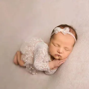 Novorojenček Fotografija Cothing Pearl Lase Pasu Krilo Studio Photo Rešitve Oblačila Za Malčke Mesec Fotografije Baby Dekle, Belo PrincessSkirts