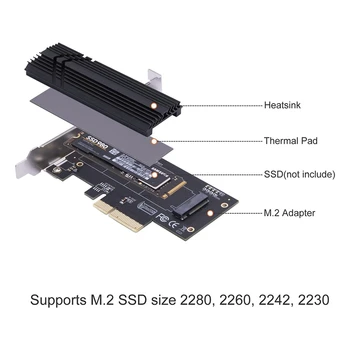 Nvme M. 2 Pcie Adapter, Pcie 3.0 X4 Adapter Z Heatsink Rešitev Za M. 2 SSD(M Tipka) 2280/2260/2242/2230 2