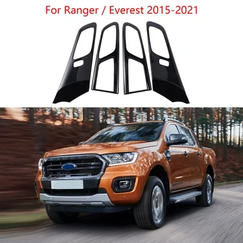 Ogljikovih Vlaken Notranja Vrata Ročaj Plošče, Trakovi, Okvir Pokrova Trim za Ford Ranger / Everest 2015-2021 Dodatki