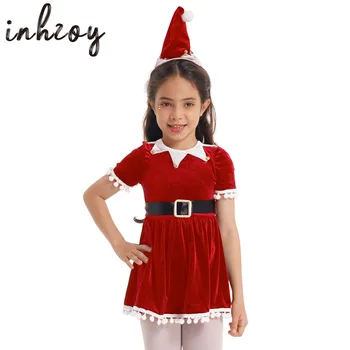 Otroci Dekleta Božič Obleko Žamet Tassel Santa Claus Cosplay Kostum Božič Praznik Princesa Fancy Stranka Obleko Darila