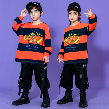 Otroci Hip Hop Oblačila Punk Fazi Ples Obleke Stripe Majica Ulične Tovora Harem Hlače Za Dekle, Fant, Jazz Ples Kostum
