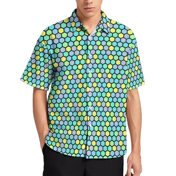 Povzetek Geometrijo Plaži Majica Pisane Panj Hawaiian Priložnostne Srajce Moške Trendy Bluze po Meri Vrhovi Plus Velikost 3XL 4XL