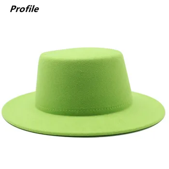 Ravno-top fedora klobuk classic nastavljiv unisex zelena fedora klobuk enobarvni sladkarije zelena jazz klobuk pozimi klobuk кепка мужская