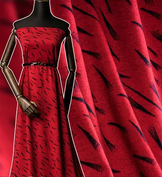 Rdeča plesti žametne tkanine jeseni in pozimi volne jacquardske obleko dno cvetlični tkanine high-end moda material žamet 1