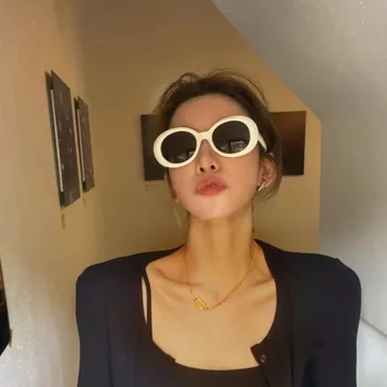 Retro Ovalne Sončna Očala Ženske 2022 Trendy Bela Sončna Očala Luksuzne Blagovne Znamke Design Letnik Punk Dame Sončna Očala Očala Gafas De Sol 1