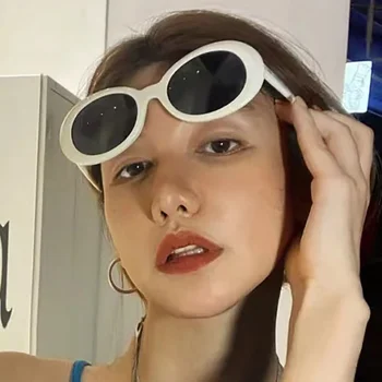 Retro Ovalne Sončna Očala Ženske 2022 Trendy Bela Sončna Očala Luksuzne Blagovne Znamke Design Letnik Punk Dame Sončna Očala Očala Gafas De Sol 2