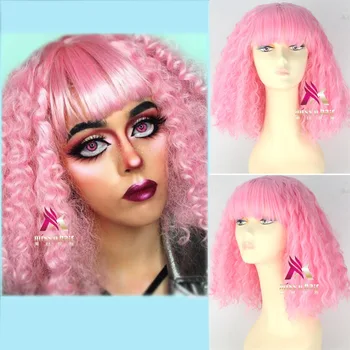 Roza Nicki Minaj Ameriški Star roza lasulja kodraste stranka roza lasulja Vlogo Igrajo lase Strip fancy lase z las+lasuljo skp brezplačna dostava
