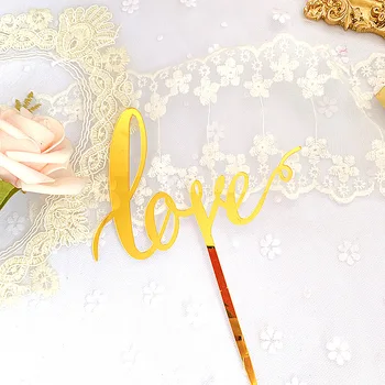 Ročno Pisanje Ljubezen, Poroka Akril Torto Pokrivalo Zlato Valentinovo Torto Pokrivalo za Poroko Valentinovo Stranka Torto Dekoracijo