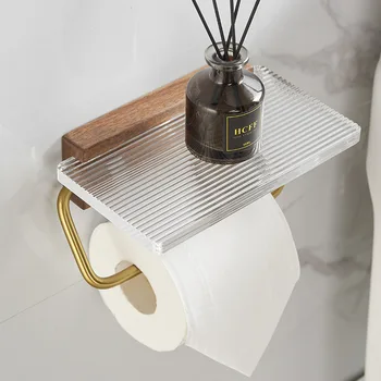 Stensko montirani Toaletni Papir Punch-brezplačno Brisačo Imetnik Akril Papirja Stojalo z Držalom za Telefon