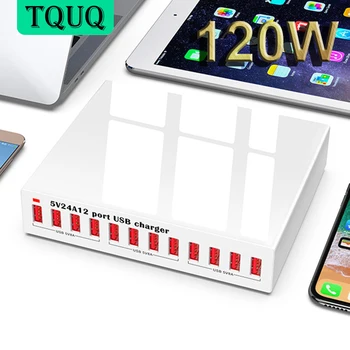 TQUQ 12-Port 120W/24A Polnilnik USB Postaja, Več Vrat USB-A Polnjenje Hub Kompakten Namizni Polnilec za iPhone, iPad, Tablični računalnik Samsung